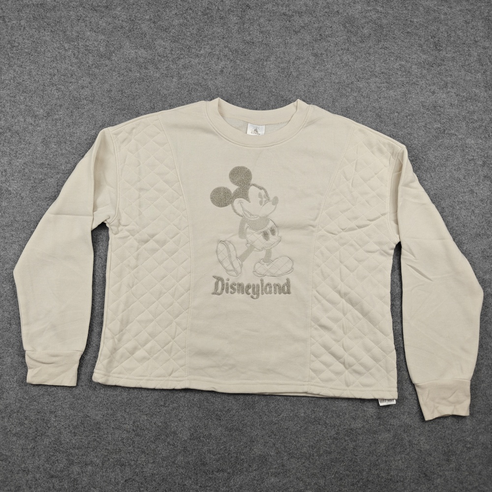 Disney Sweatshirt Womens Medium White Pullover Quilted Mickey Mouse Graphic Logo